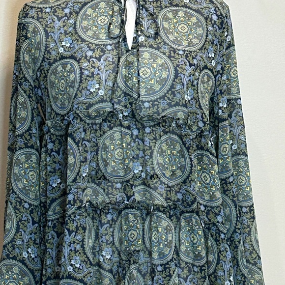 LOFT | Size Medium Ruffled Sheer Patterned Blouse - Picture 2 of 6